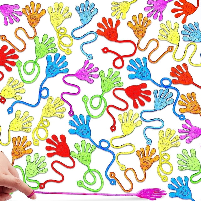 czcpp-48Pcs Glitter Sticky Hands Party Favors, Party Table Favors Set for Kids, Holiday Traditions, Classroom Treasure Box Carnival Prizes Bulk Pinata Stuff Mini Toys