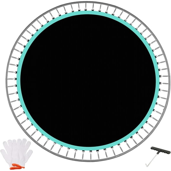 Trampoline Replacement Mat, Round PP Jumping Pad for 12 FT, 14 FT, 14Ft, 15FT, 15 FT, 72 V-Rings, 84 V-Rings, 96 V-Rings, 96 V-rings, 96V, 126.8", 143.7", 143.7", with Pull Tool, F,Black