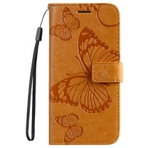 Dteck for Samsung Galaxy S24 Phone Case Wallet with Wrist Strap, Embossed Butterfly Flip Folio PU Leather Protective Case for Samsung Galaxy S24 5G,Yellow