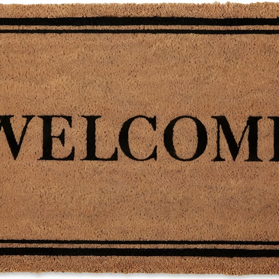 RLESO Natural Coco Coir Heavy Duty Backing Doormat - Large Non-Slip Front Door Welcome Mat for Outside Entrance Or Porch Entry,Brown (17X30,Welcome)