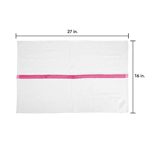 Arkwright Power Gym Hand Towels (12 Pack), 16x27 in., Soft Cotton, White with Pink Stripe