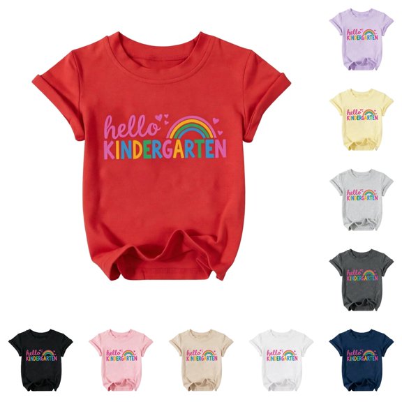 Glisme Girl T Shirts 6-7 Years Short Sleeve Tops Cartoon Prints Crewneck Tee Relax Fit Daily Wear Red