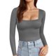 thumbnail image 1 of Top MANGOPOP - Camisetas de manga larga con cuello cuadrado para mujer, color gris, 1 of 6