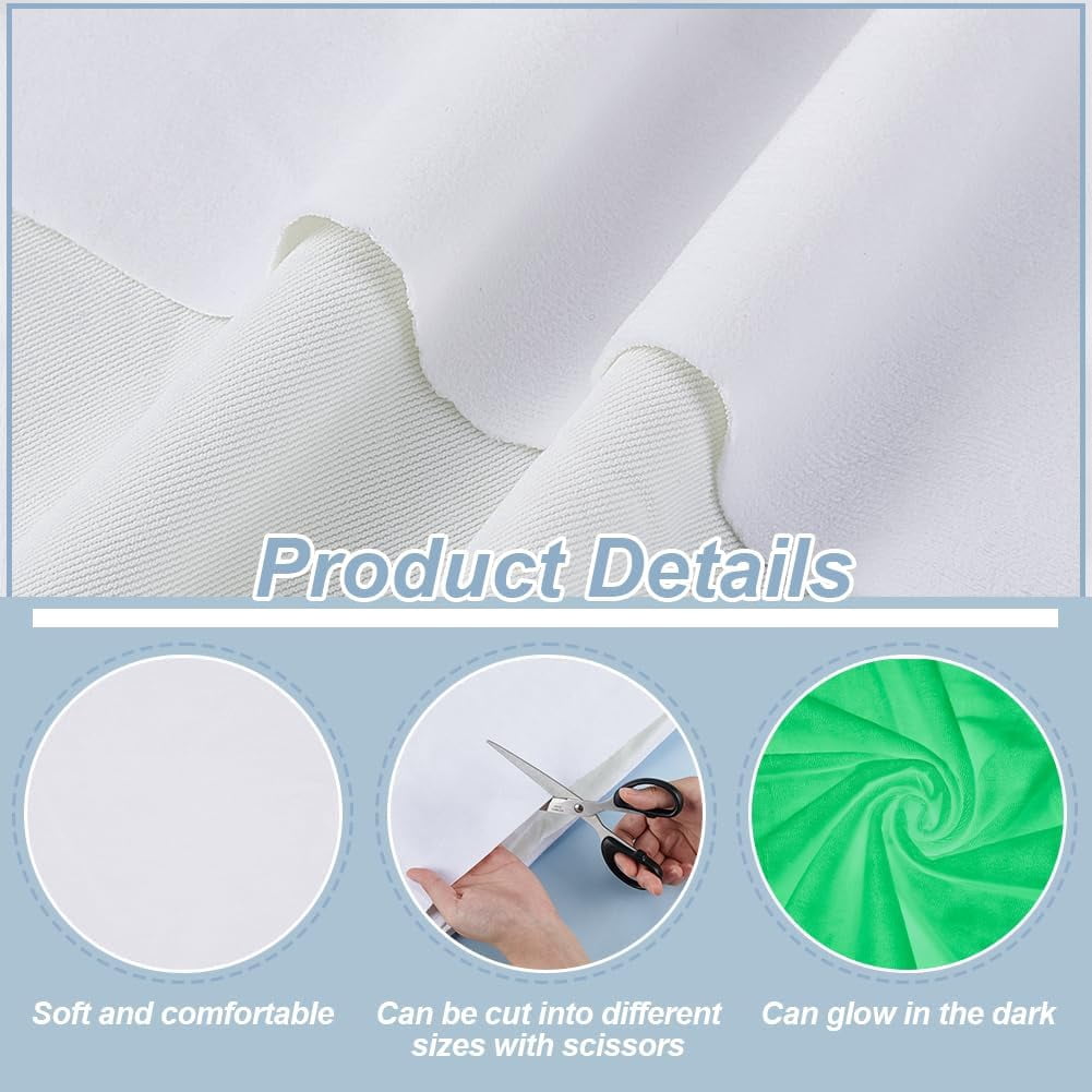 White Glow in The Dark Fabric 55x35.8inches Luminous Soft Velvet Fabric Glow in The Dark Sewing Patchwork Fabric Luminescent Quilting Fabric