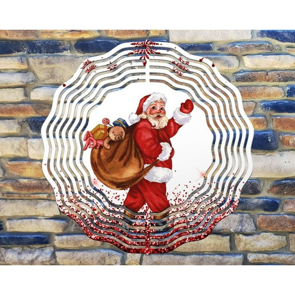 10 Inch Here Comes Santa Christmas Wind Spinner Yard Decor Aluminum Sublimated Garden Art Indoor Outdoor 3D Kinetic …
