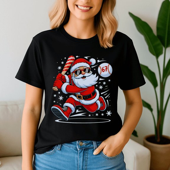 Baseball Santa 67 Christmas, Funny Christmas TShirt, Santa Shirt, Vintage Holiday Tee, Merry Xmas Gift, Family Holiday Outfits