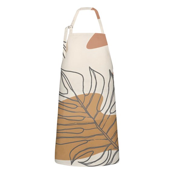 Brown Boho Line Art Plant Pattern Apron-Garden Aprons for Women with Pockets-Cotton Linen Waterproof Kitchen Cooking Gardening Aprons Adjustable for Kitchen,Cooking,BBQ and Salon 33x27 Inch
