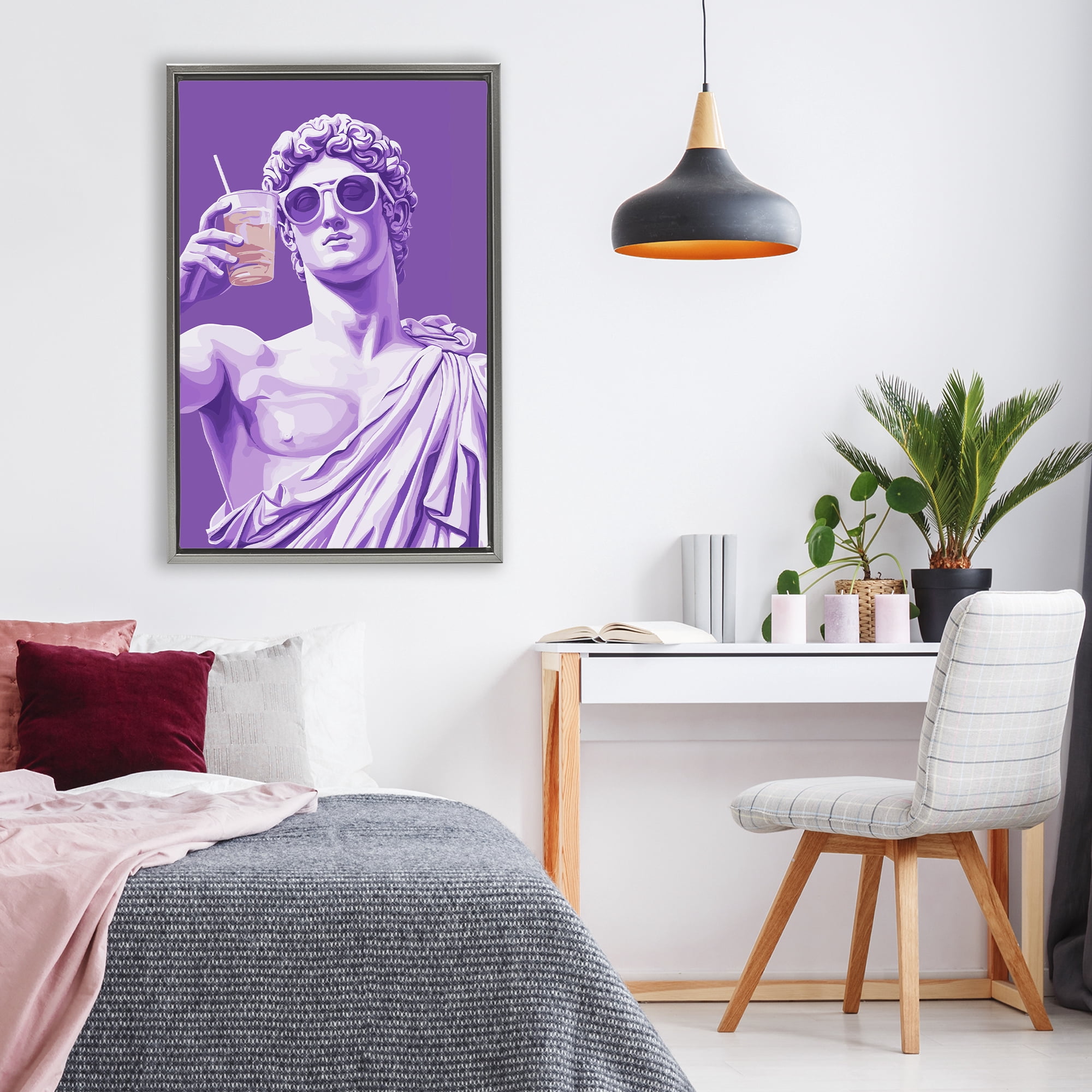 Stupell Industries Greek Statue Cheers Gray Framed Floater Canvas Wall Art, design by Andreas Magnusson