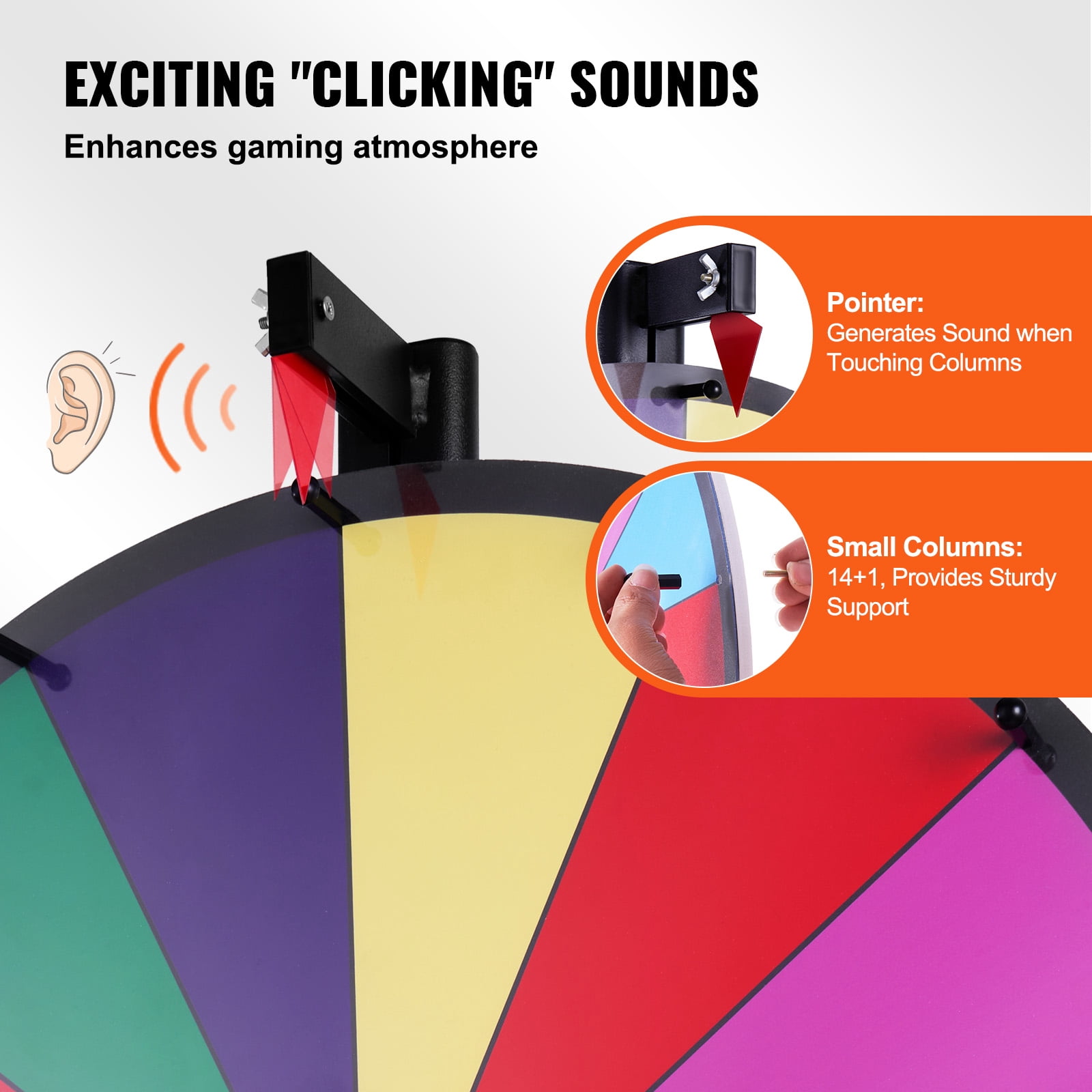 KFFKFF 24-inch Rotating Reward Wheel, 14-Slot Spin Wheel, Game Wheel with Dry Erase and Dual Markers, Suitable for Tabletop or Floor Use in Parties, Pubs, Trade Shows, and Carnivals