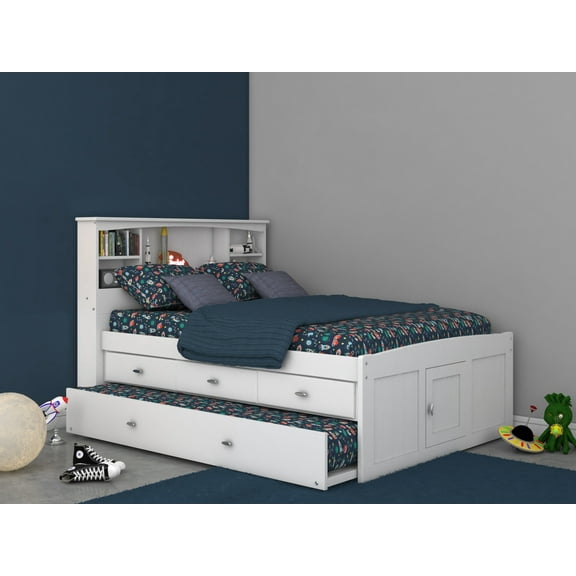 Discovery World Furniture Full Bookcase Bed with 3 Drawers and Trundle in White