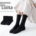 thumbnail image 2 of Calcetines negros para mujer, calcetines de tubo medio, bonitos calcetines japoneses de encaje de algodón para primavera y otoño, calcetines JK, uniformes de moda, Lolita Stacks, 2 of 5