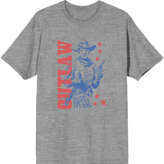 Outlaw Cowboy Adult Heather Gray Crew Neck Short Sleeve Tee-Medium