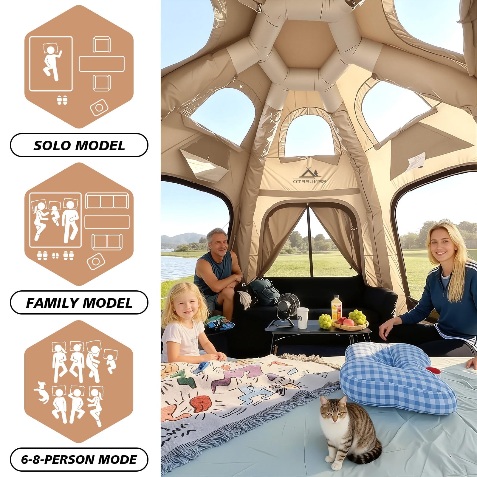 Large Inflatable Tents for Camping, 4 Season Blow Up Tents with Rainfly, Luxury Inflatable Tent House with Stove Jack, Easy Setup Inflatable Camping Tent.