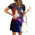 thumbnail image 4 of Moda mujer verano encaje patchwork casual o-cuello estampado manga corta vestido Fridja  qw2426, 4 of 7