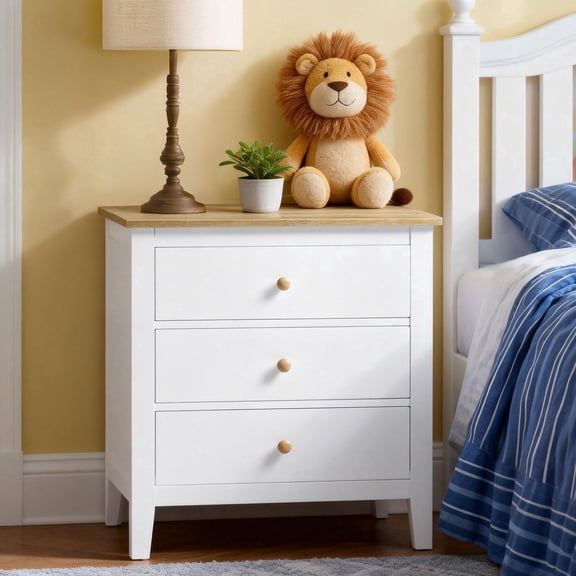Heynemo Large 3 Drawer Nightstand with Solid Wood Knobs for Bedroom Living Room, White