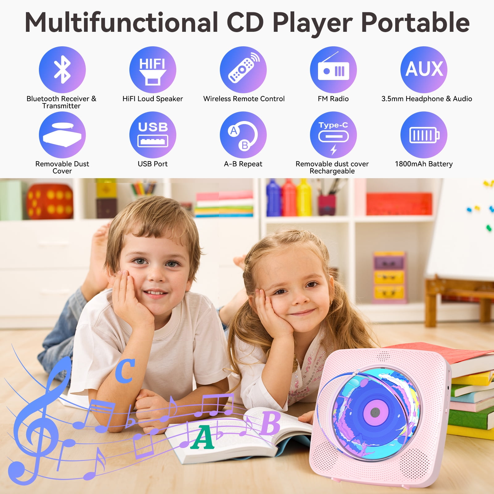 Gueray CD Player for Home, Bluetooth Desktop CD Player with Speakers