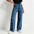 thumbnail image 6 of Levmjia Women Wide Leg Jeans with Side Metal Grommets High Waisted Baggy Denim Pants Streetwear Vintage Cargo Pants, 6 of 9