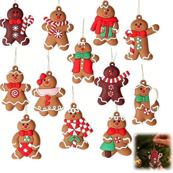 12PCS Gingerbread Man Ornaments for Christmas Tree,Cute Gingerbread Man Cookie Hanging Ornaments, Christmas Tree Hanging Decorations for House Party DIY Decor Crafts