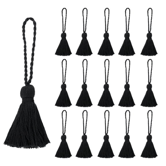 Uxcell 4.33" Mini Tassels 16Pcs Cotton for Earring Jewelry Making Keychain Bookmarks Pendant Home Decor Black