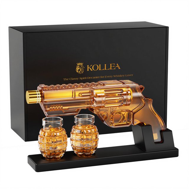 Set decantador de whisky Kollea con vasos de chupito en forma de granada