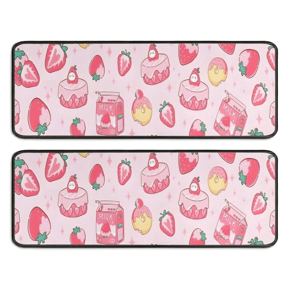 Kitchen Rugs Sets Of 2,Strawberry Plants Fruit Dessert Milk Anti Fatigue Kitchen Mat Rugs Non Slip Washable,Decorative Kitchen Floor Mats for Kitchen,Sink,Laundry,17"x47" 17"x47"