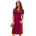 thumbnail image 4 of DEVOPS Women's Casual Short Sleeve Daily T-Shirt Mini Top Dress with Pockets (Large, Wine Red), 4 of 6