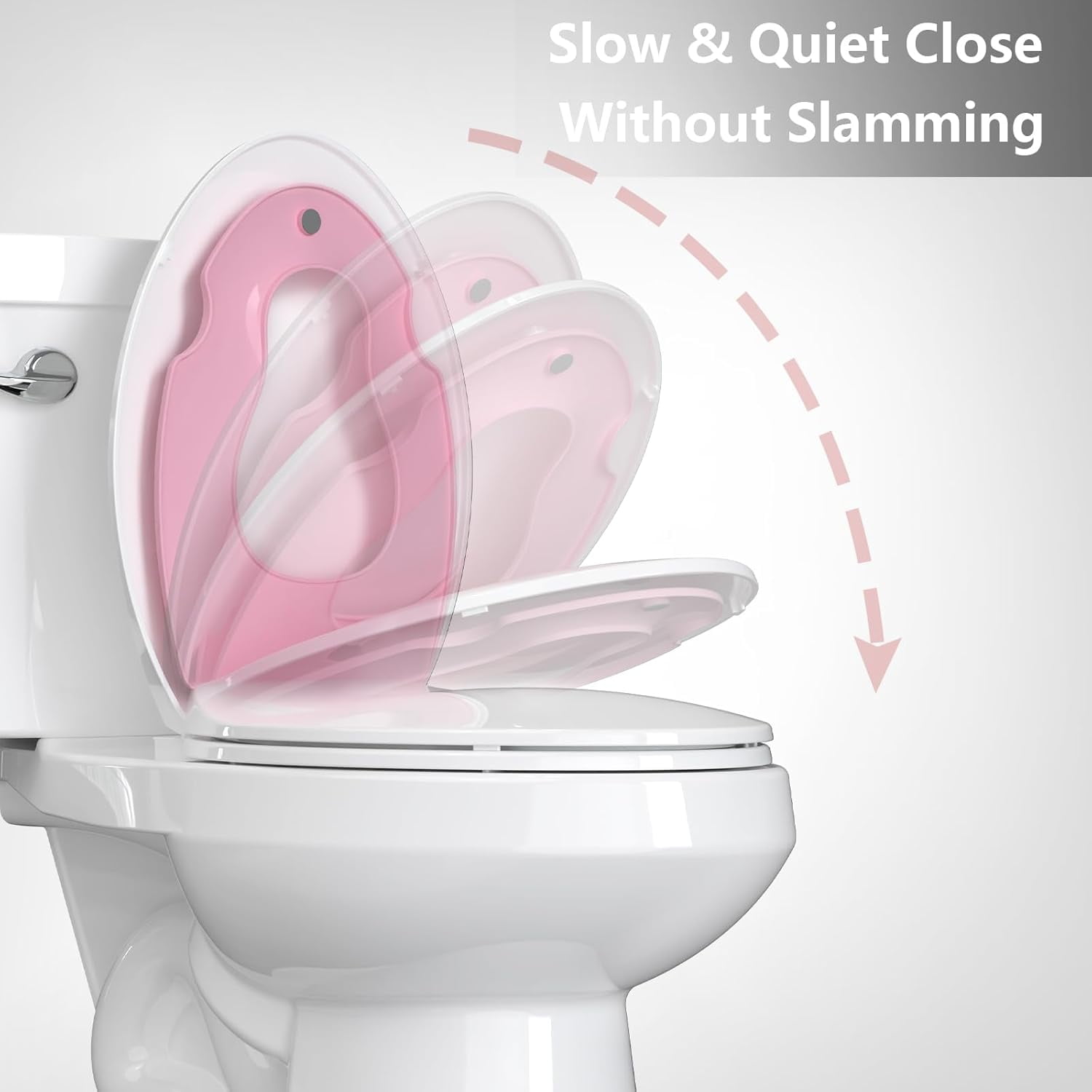 Toilet Seat Elongated,Toilet Seat with Toddler Seat Built in, Potty Training Toilet Seat Elongated Fits Both Adult and Child, with Soft Close, Easy Install and Clean - Elongated White and Pink