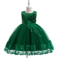 thumbnail image 2 of SERTG Girls Solid Color Sleeveless Round Neck Dress Flower Print Skirts Girl Performance Spring Summer Kids Party Dress(Green,5-6 Years), 2 of 7