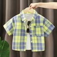thumbnail image 2 of Gyexs Boys Plaid Short Sleeve Shirt Size 1-11Y Collared Button Down Dress Shirt Casual T Shirts Toddler Summer Tops with Pocket (Toddlers, Light Yellow, 4-5 Years), 2 of 10