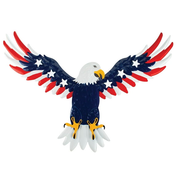 Metal Patriotic Eagle Wall Hanging, Crafted With 100% Durable Metal, 3 Piece Assembly, Red/White/Blue Design, Indoor/Outdoor Décor – Measures 19 1/2" Long x 27" Wide, by Fox River Creations