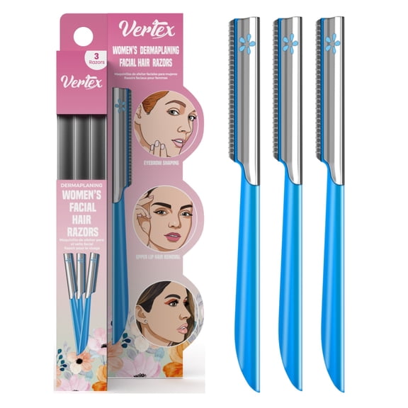 Vertex Beauty Womens Face Razor For Peach Fuzz Removal Facial Hair Shaver Dermaplaning Tool Women Travel Trimmer To Remove Fine Hair Blue Eyebrow Razors Remover Dermaplane Exfoliating Sensitive Skin