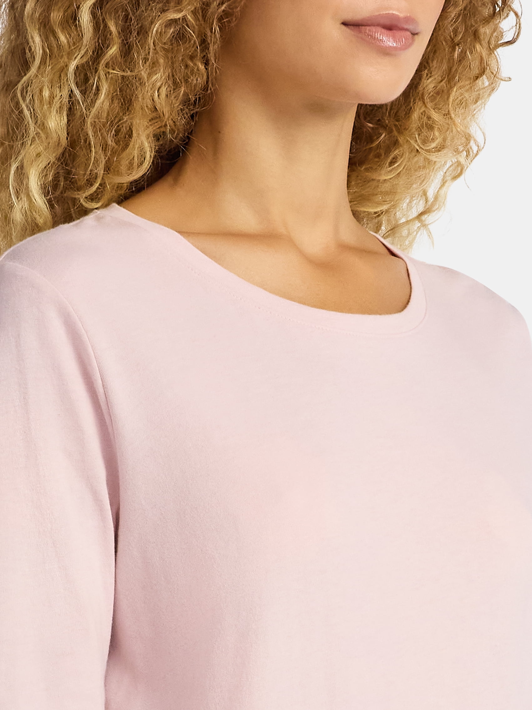 Time and Tru Women's Cotton Crewneck Tee with Long Sleeves, Sizes XS-XXXL