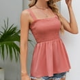 thumbnail image 4 of Mittory Women's Summer Ruffle Hem Smocked Tank Tops Sleeveless Strappy Cami Blouse Peplum Top Square Neck Babydoll Shirts, 4 of 7