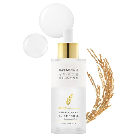THANKYOU FARMER Rice Pure Cream In Ampoule, Double Layered Formula, Glass skin, Dermatologist Tested, Korean Rice Extracts, Niacinamide, Fragrance-Free, 1.75 fl.oz (50ml)