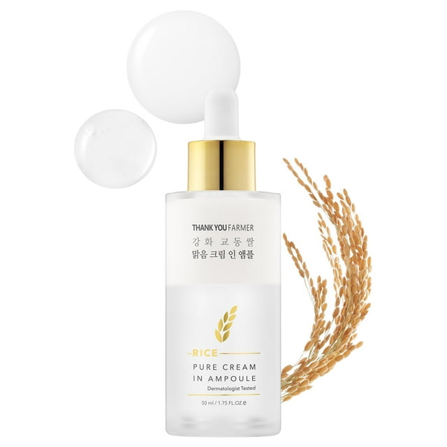 THANKYOU FARMER Rice Pure Cream In Ampoule, Double Layered Formula, Glass skin, Dermatologist Tested, Korean Rice Extracts, Niacinamide, Fragrance-Free, 1.75 fl.oz (50ml)