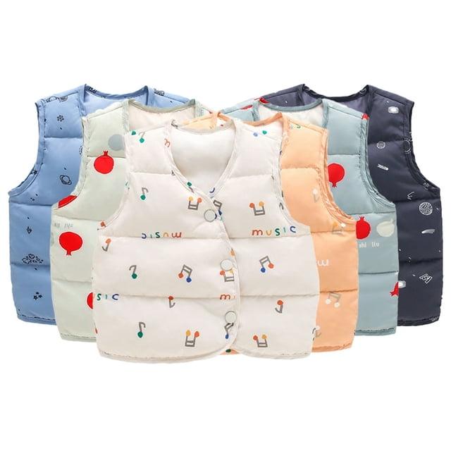 Infant Boys Girls Lightweight Puffer down Vest Water Resistant down Coat Outwears Sleeveless Puffer Cartoon Vest Jacket with Buttons