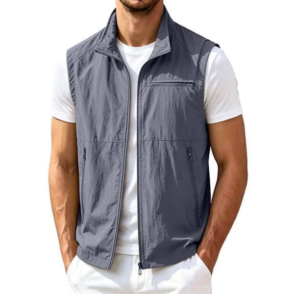 Men's Lightweight Outdoor Vest Full-Zip Waterproof Sleeveless Jacket for Travel Hiking Running Golf