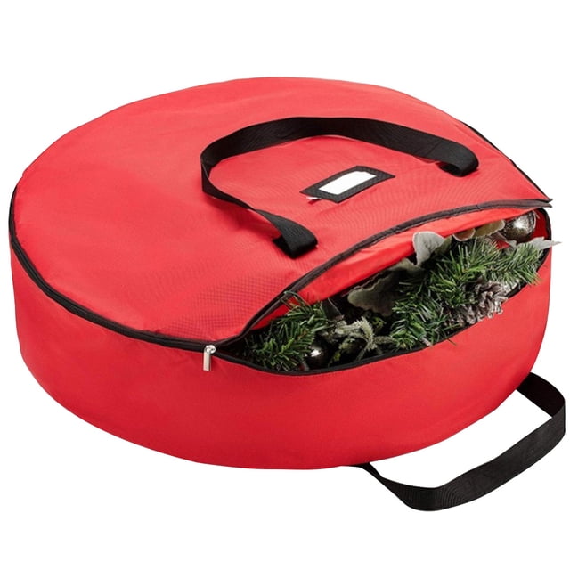 Sac de Rangement pour Couronne de Noël Double Fermeture Éclair Pochette Cadeau Récipient Résistant aux Déchirures