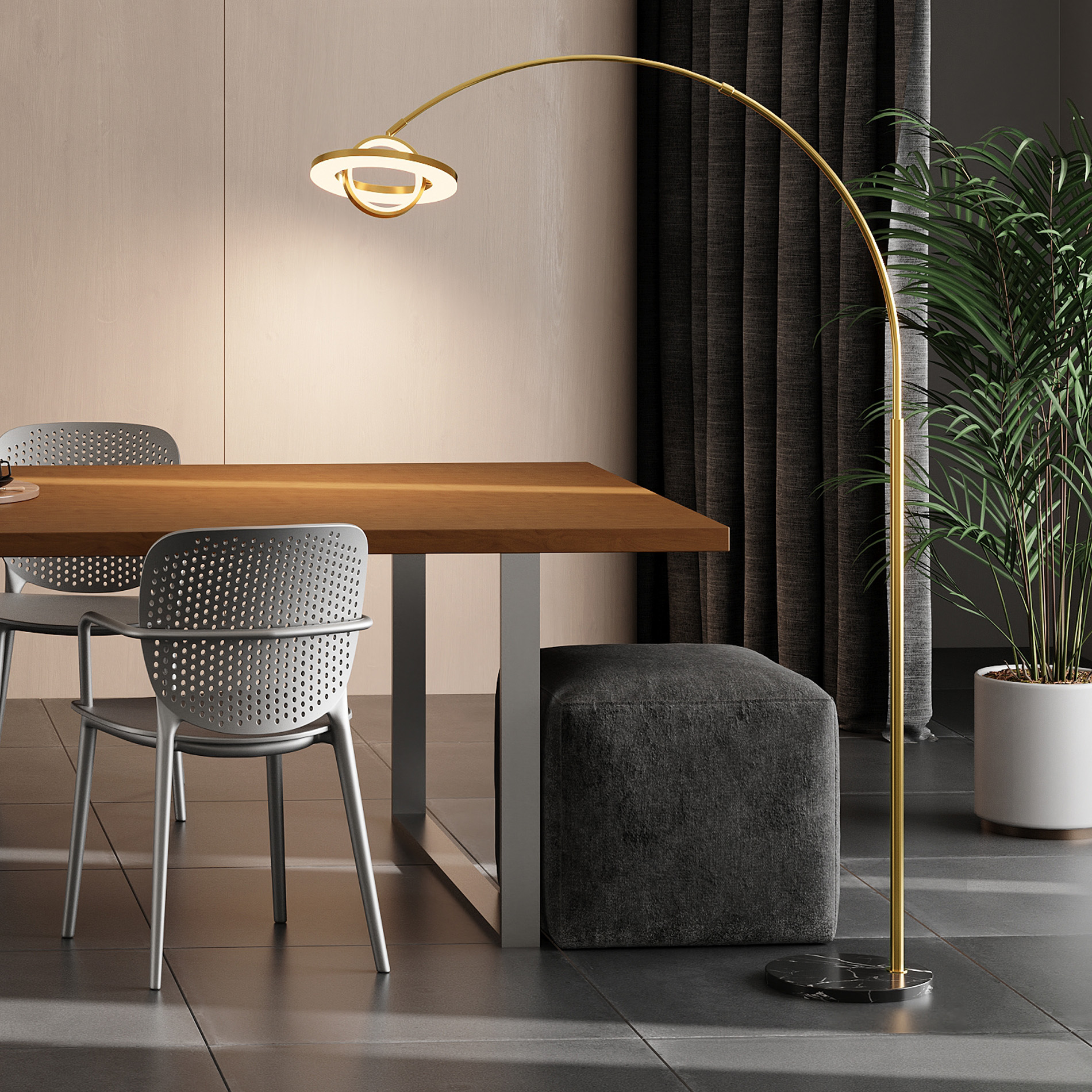 WAMPAT Arc Floor Lamp, Stepless Adjustable 3 Color Temperatures, Remote