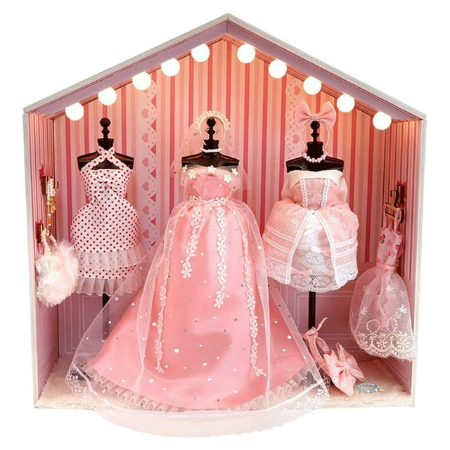 s de montaje de bricolaje para casa de en 3D y luces LED, con ilustraciones de ropa decorativas, soporte de modelo en miniatura, juguetes perfke Montaje de casa de muñecas