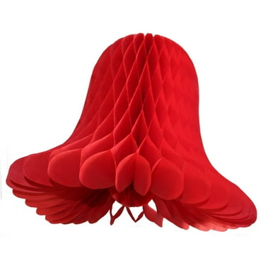 3-pack 9 Inch Hanging Honeycomb Tissue Paper Bell Decoration, Red, by Devra Party