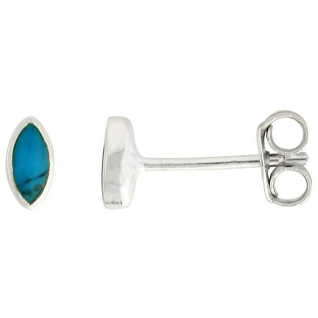 - Sterling Silver Tiny Turquoise Stud Earrings Navette Shape, 3/16 inch