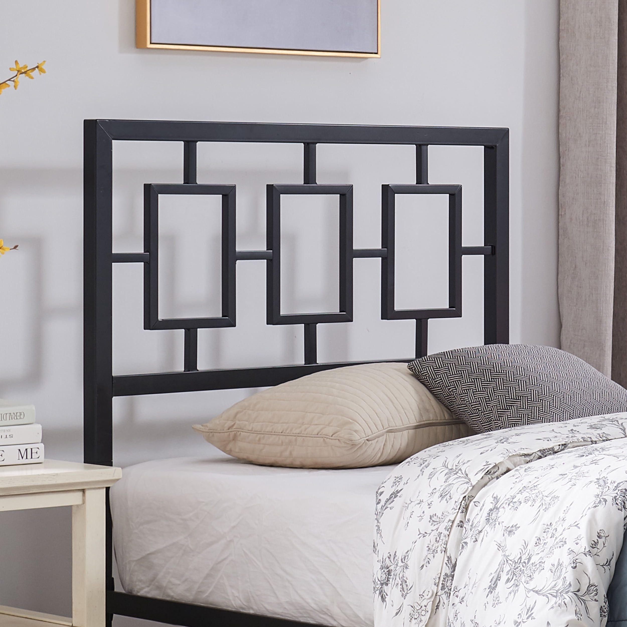 Noble House Krystin Modern Twin-Size Iron Bed Frame, Flat Black