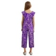 thumbnail image 2 of Runhomal Girl's Square Neck Sparkly Sequined Jumpsuit Wedding Birthday Pageant Romper Long Pants Formal Suit Violet Gold 14, 2 of 5
