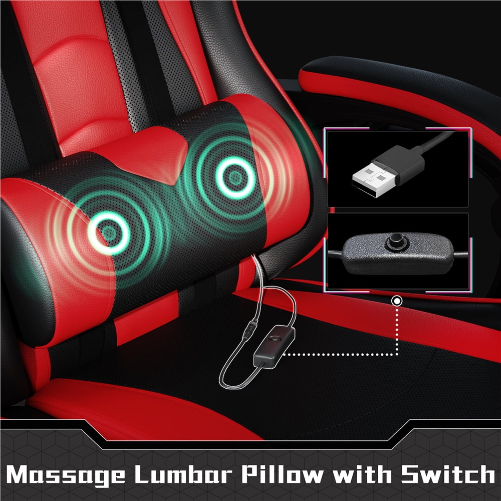 Fullfurnique Chaise Gaming Ergonomique à Dossier Haut avec Repose-pieds Coulissant, Noir/Rouge