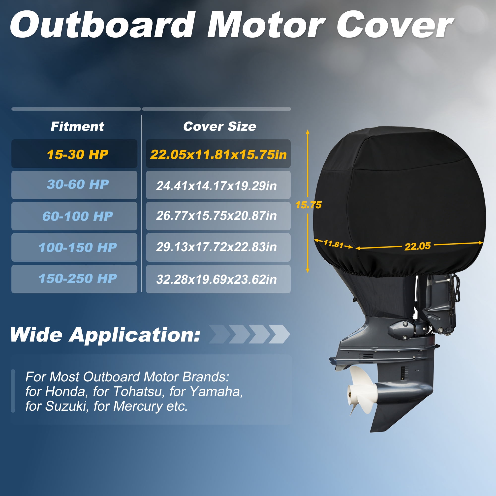 Unique Bargains 600D Oxford Heavy Duty Waterproof Boat Semi Cover 15-30 HP