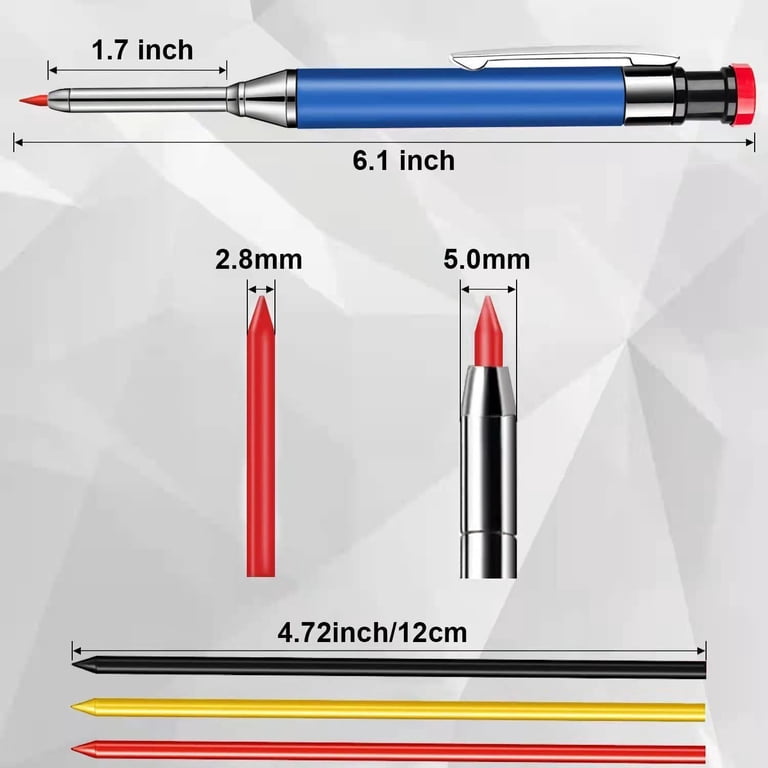 Carpenter Pencil – Mechanical Pencil With Refills & Sharpener – Deep Hole Marker For Woodworking, Drywall, Concrete & Construction