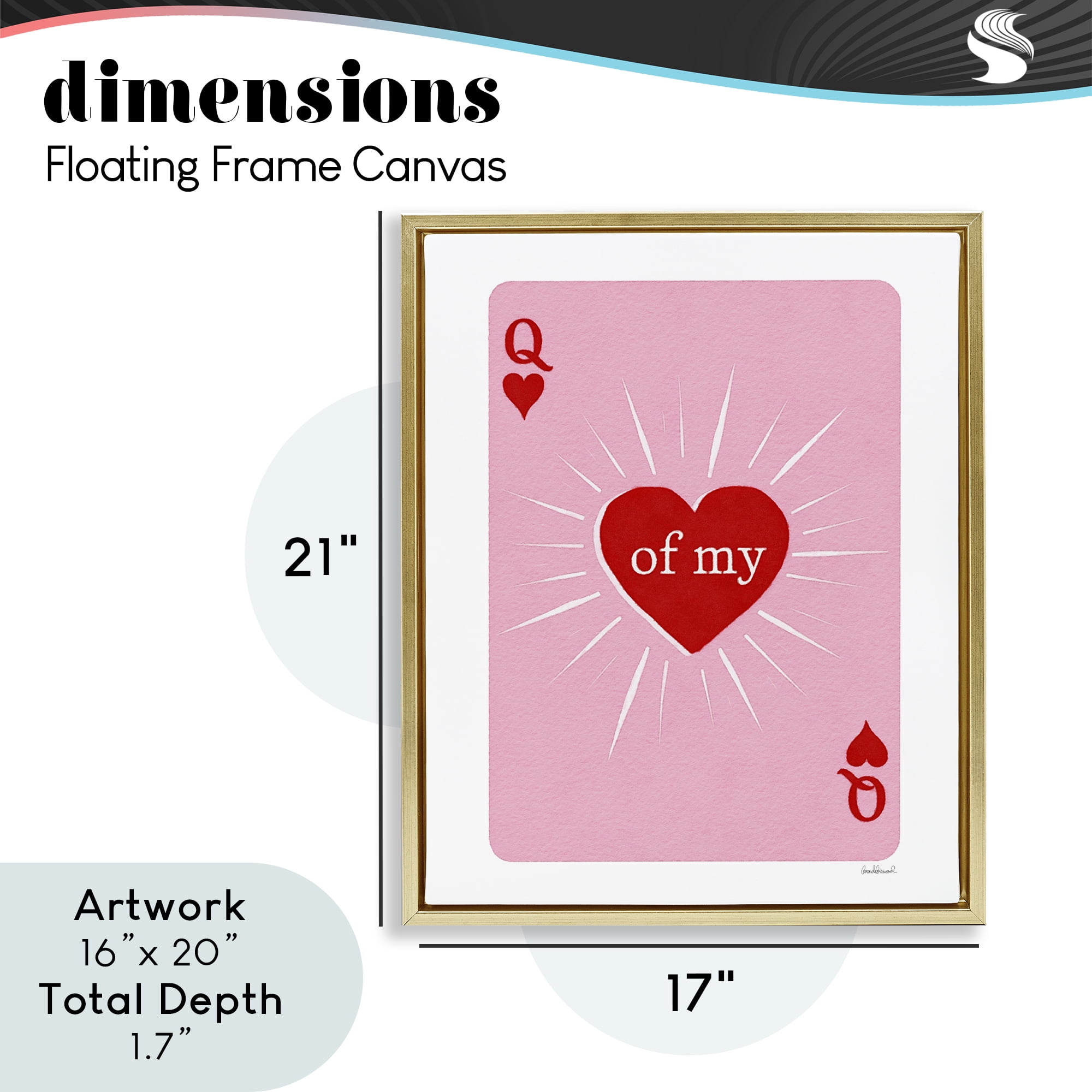 Queen Of My Heart Card Gold Framed Floater Canvas Wall Art, design by Amanda Greenwood