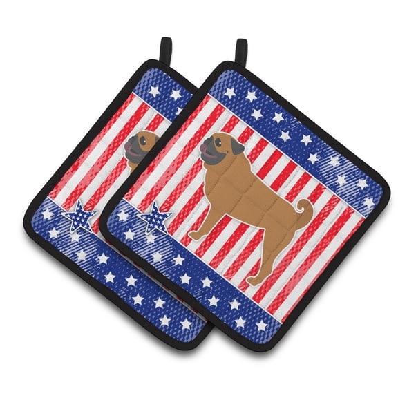 Carolines Treasures BB3347PTHD Patriotic Pug Pair of Pot Holders , 7.5HX7.5W, multicolor