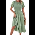 thumbnail image 1 of Vestido Elegante de y Verano para Mujer, Color Liso, con Cuello Redondo y Aberturas Fruta Verde M, 1 of 10